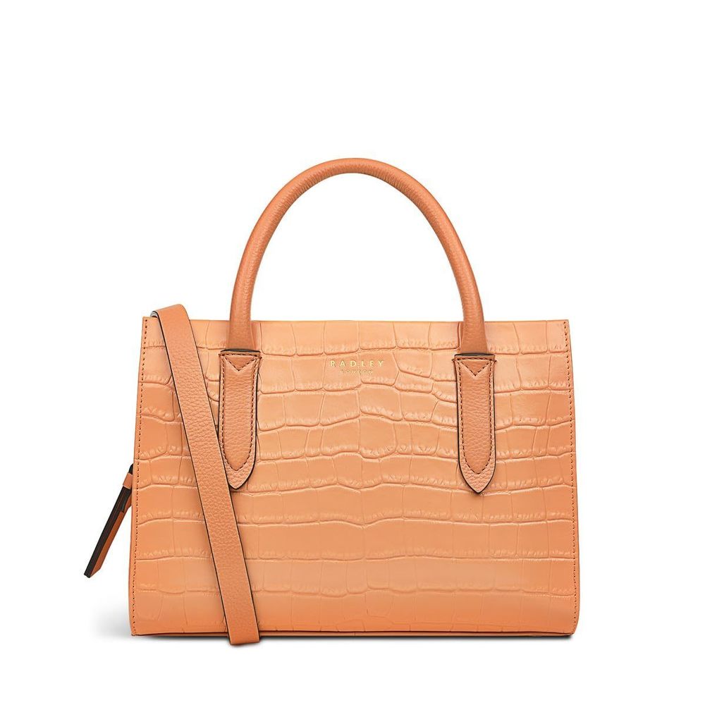 London Arlington Court Faux Crocodile Small Leather Ziptop Satchel >:(
